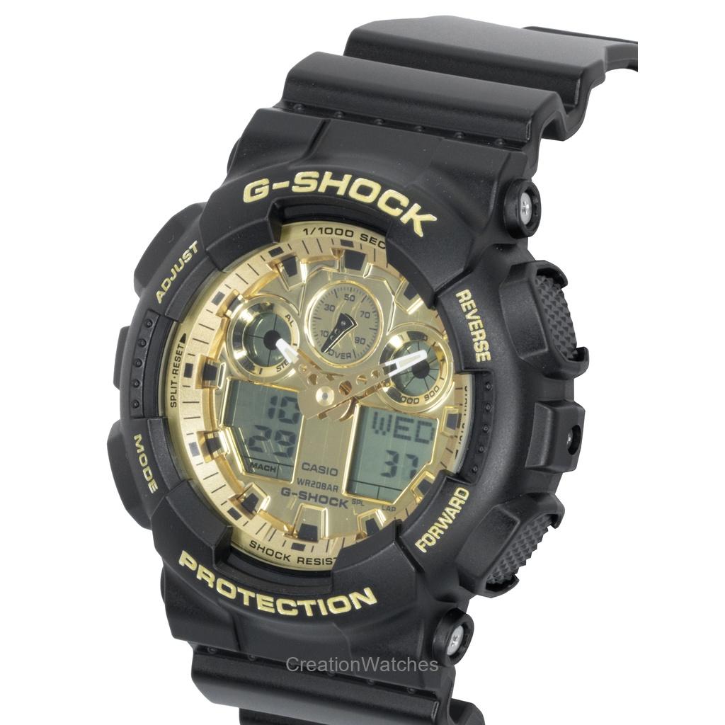 Casio G-Shock Resin Strap Analog Digital Gold Dial Quartz GA-100GGB-1A9 200M Men's Watch