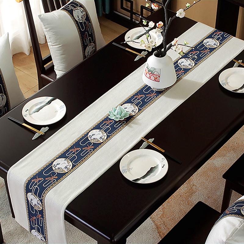 1Pc Table Runner Long Tassels Traditional Chinese Style Wide Tea Room Table Flags Tablecloth