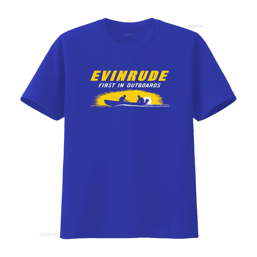 Evinrude Outboard First In Outboards Unisexs Black T Shirt Fishing Boat Sunset Design Size S 3XL Vintage Slightly Homme
