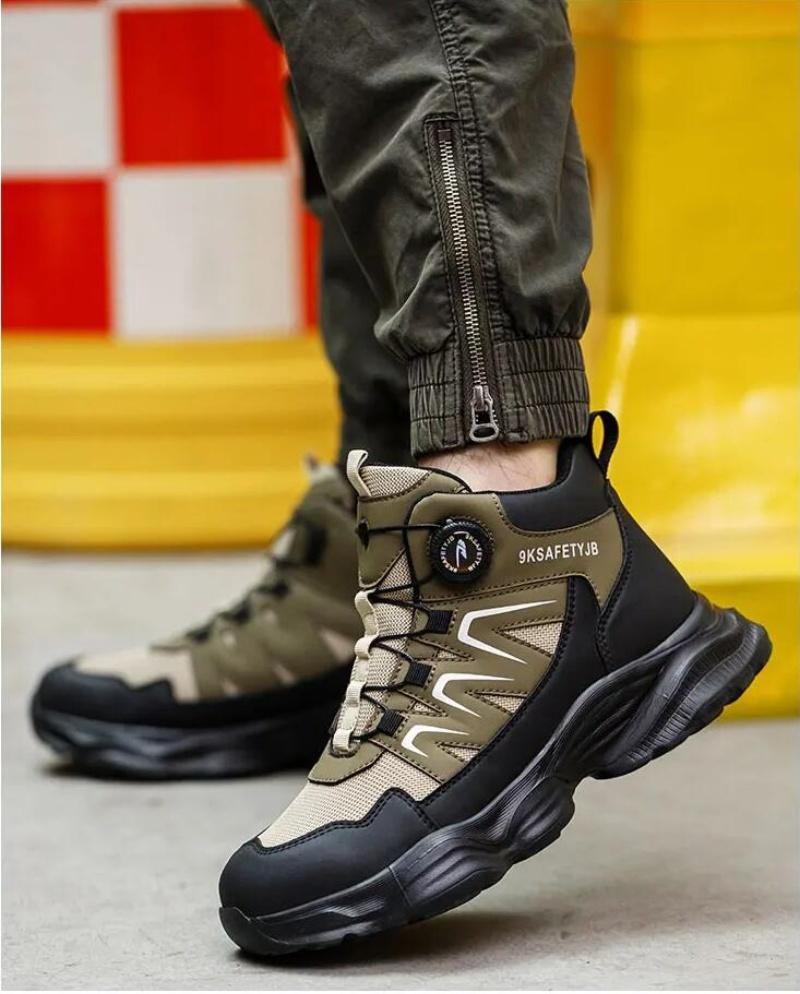 Rotation button Work Safety Men Steel Toe Anti smash puncture Protective Size 47 for Adult Men Suitable for Daily Wear
