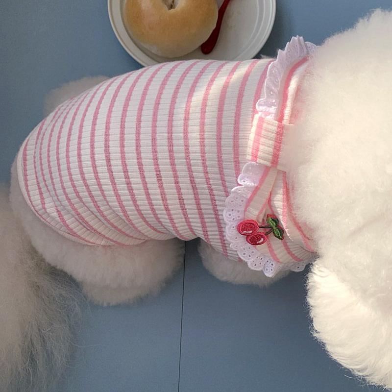 Summer Thin Pet Stripe Tank Top Teddy Cat Cute Cherry Bears Schnauzer Small Dog Clothes Summer Dog Vest Puppy Clothes