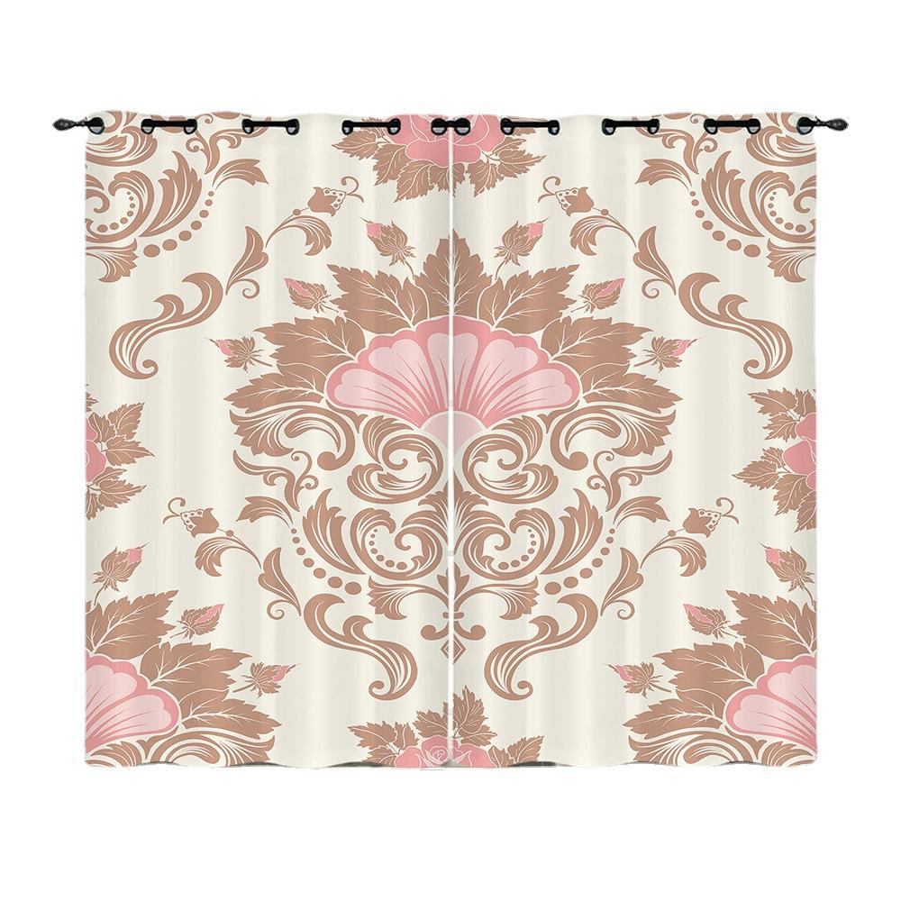 Curtains Court Pattern Retro Flower Curtain Digital Printing Blackout Curtain No Punching