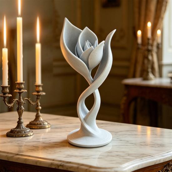 3D Printed Tulip Figurine Minimalist Abstract Flower Sculpture Aesthetic Tulip Floral Ornament for Home Office Shelf Decor