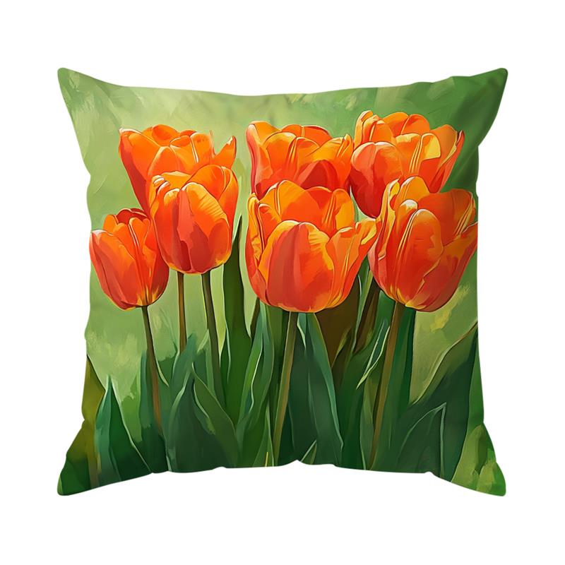 1 Pc Elegant Tulip Flower Polyester Throw Pillow Cover Sofa Couch Art Painting For Living Room Cushion Cover Modern Home Decor