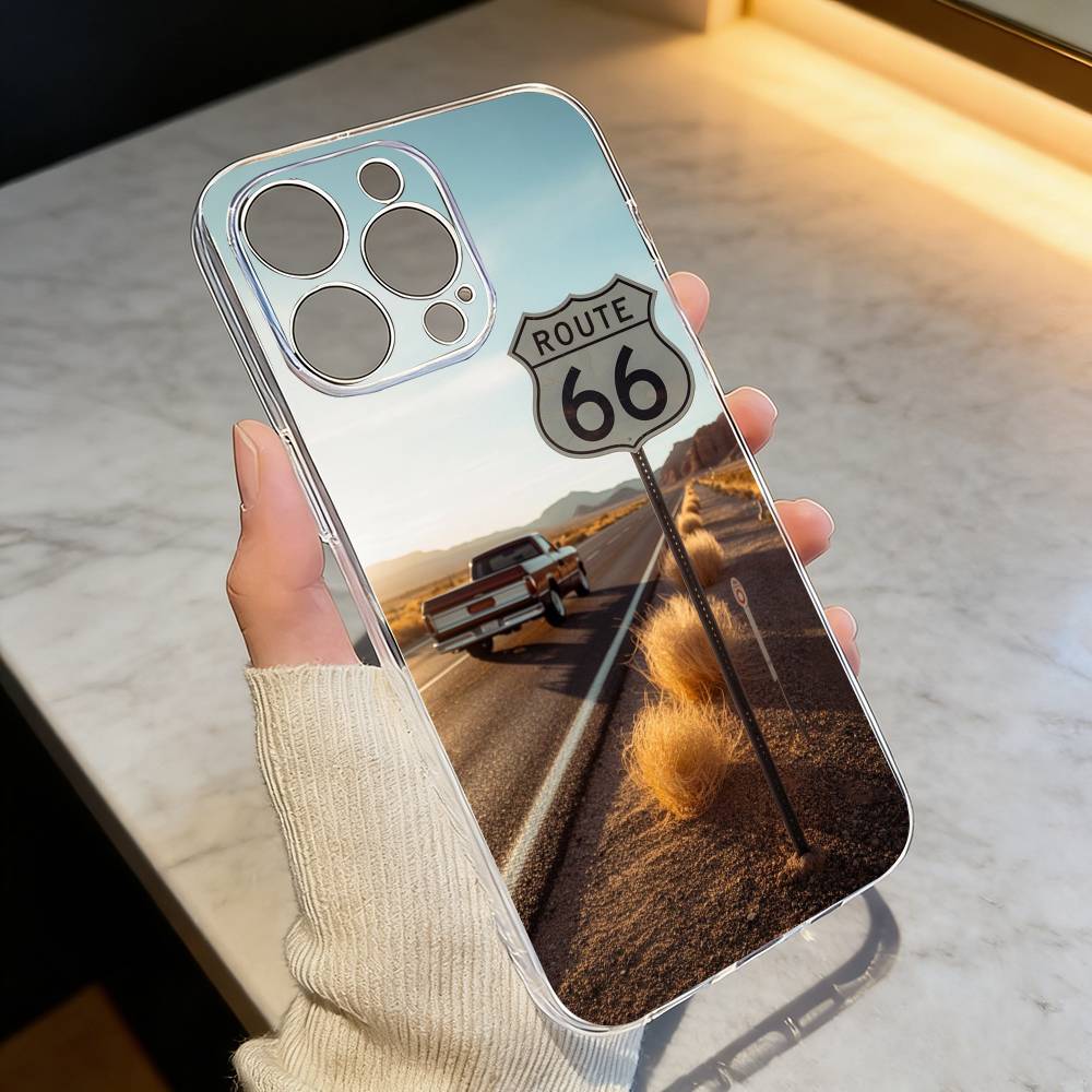 A-American R-Route 66 Phone Case Transparent Silicone Soft For iPhone 17 16 15 14 13 12 11 Mini Pro Max Plus