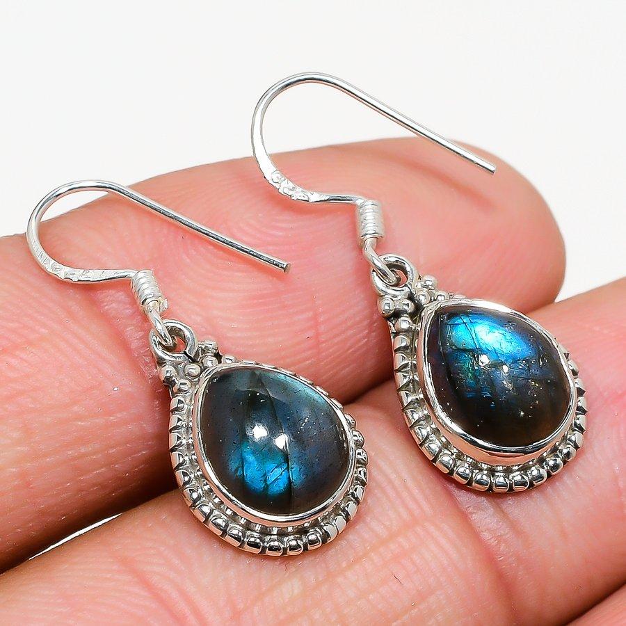 Natural Labradorite Gemstone 925 Solid Sterling Silver Gift Earring 1.25" M0i78