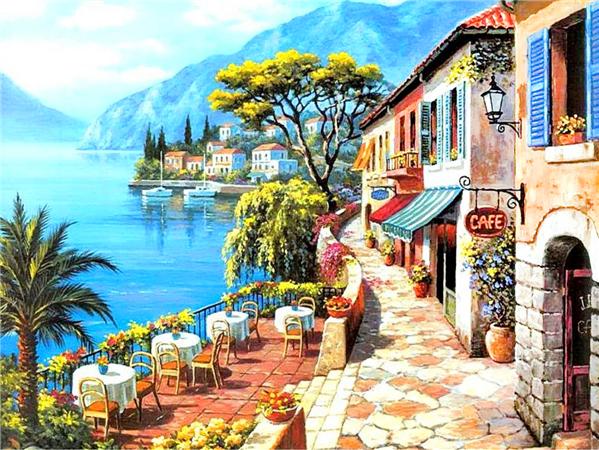 5d Diy Diamond Painting Seaside House Town Full Square/round Embroidery Mosaic Mountain Landscape Home Decor