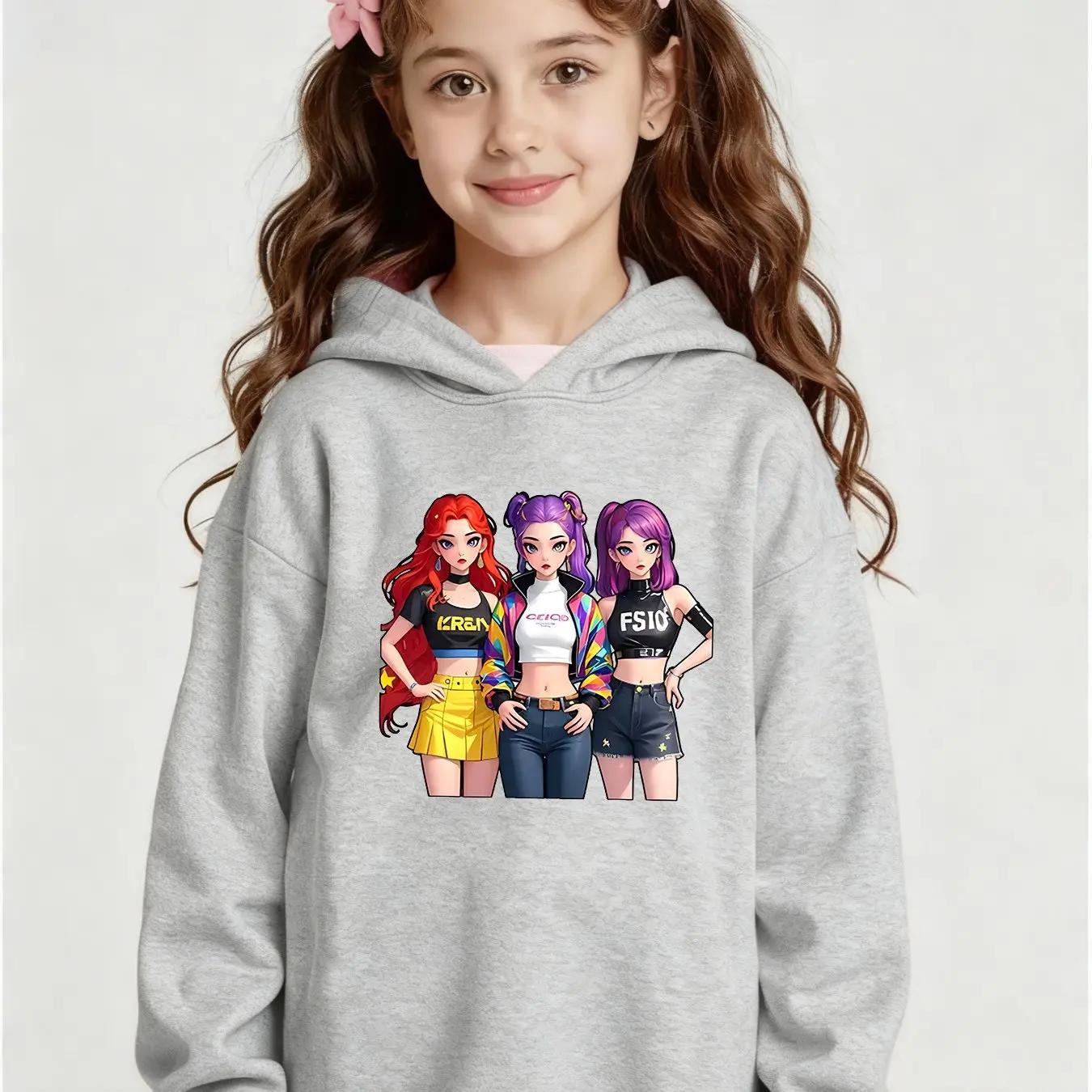 

Girls Cute Kpop Group Print Hooded Sweatshirt - Winter Warm Sweater with Kpop Logos, Casual Fall/Winter Outfits for & Playdates 100