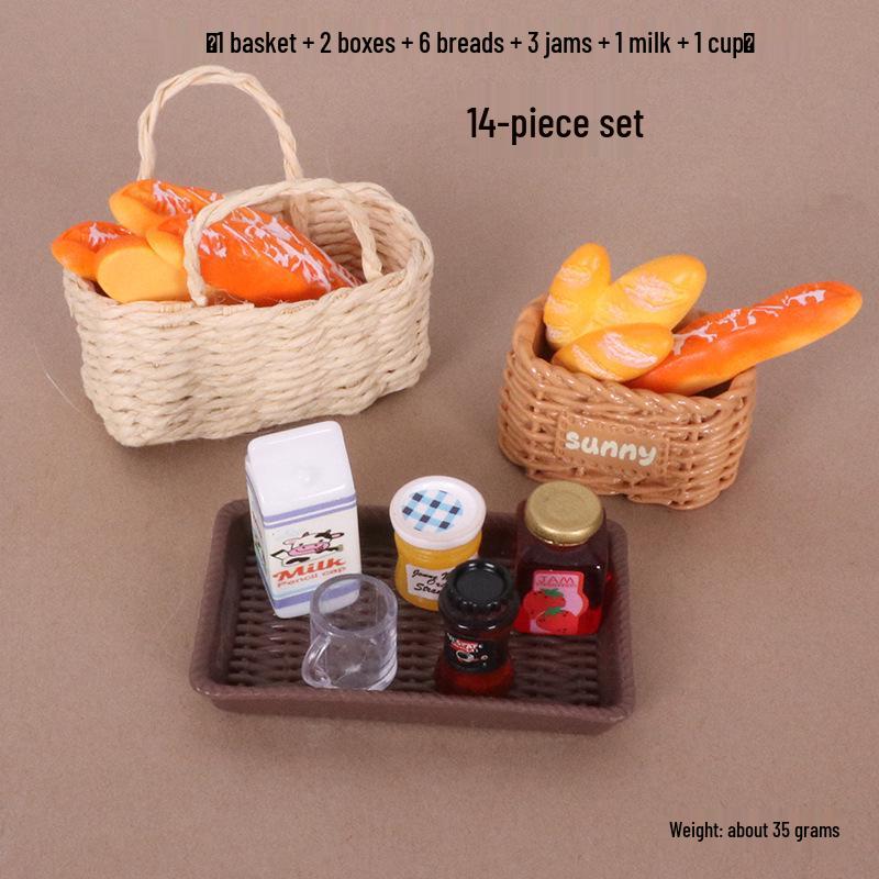 Dollhouse Miniature Resin Food Set: Strawberry Jam, Bread Basket, DIY Kit
