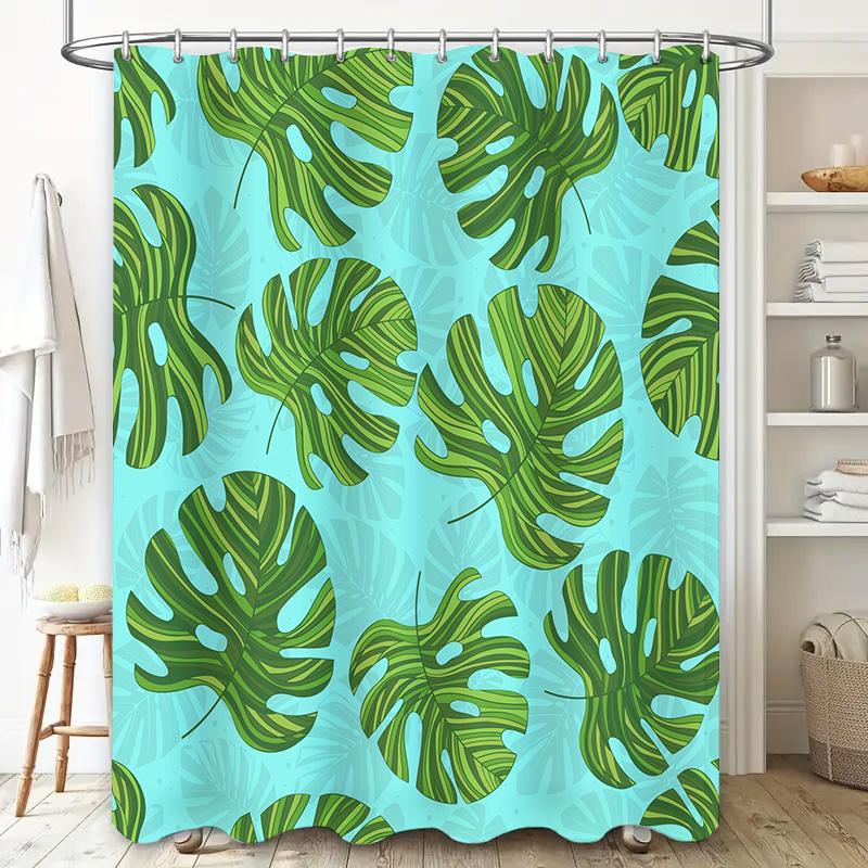 Green Leaf Shower Curtain Waterproof Bath Decor Blue Backdrop Modern Printing Bathroom Accessories Home Decoration