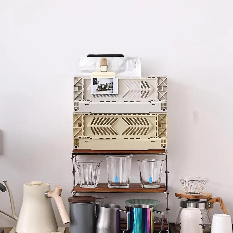 5L Folding Plastic Storage Box Storage Crate Stackable Desktop Cosmetic Basket Heavy Duty Utility Crate with Handles for Toys