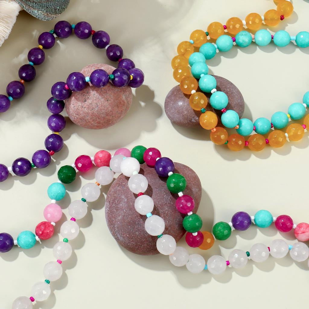 Womens Dopamine Color Round Beaded Natural Stone Clavicle Necklace