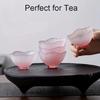 4pcs 40ml 1.35oz Japanese Gradient Pink Frosted Glass Tea Cups,Cute Pink Cherry Blossom Heat Resistant Tea Cup for Home, Office, Gift for Mother