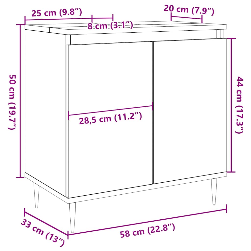 Bathroom Cabinet with Vintage Wood Look 58 x 33 x 60 cm Engineered Wood