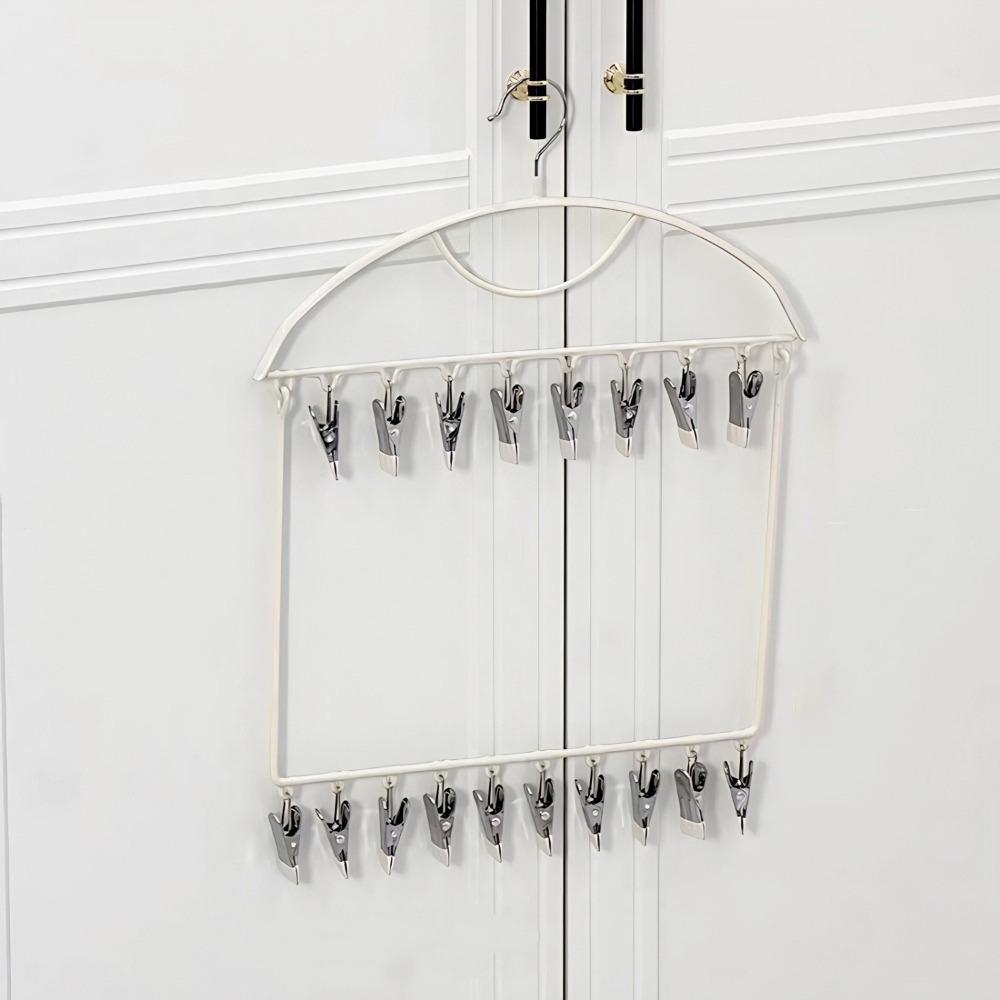 

18 Clips Socks Drying Rack Stainless Steel Hanging Clothes Hanger Laundry Room абрикосовий