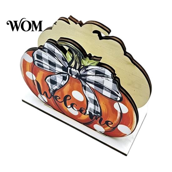Autumn Kitchen Countertop Organizer Thanksgiving Solid Wood Napkin Holder, Fall Harvest Gnome Scarecrow Turkey Tissue Rack Dispenser, Waterproof