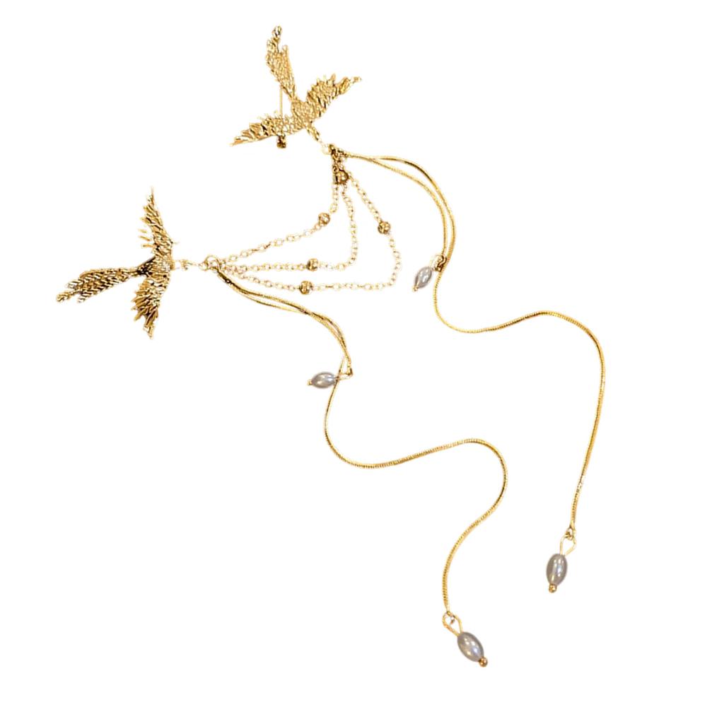 Phoenixes Brooch with Pearls and Fringe for Women and Men Long Flowing Tassels Pin Party Accessories Anniversary Gift