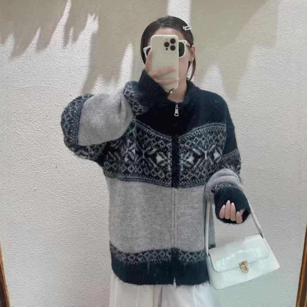 Cardigan Pull Tricoté Couleur Unie Style Décontracté Fair Isle pour Femme pour Automne & Hiver 2025