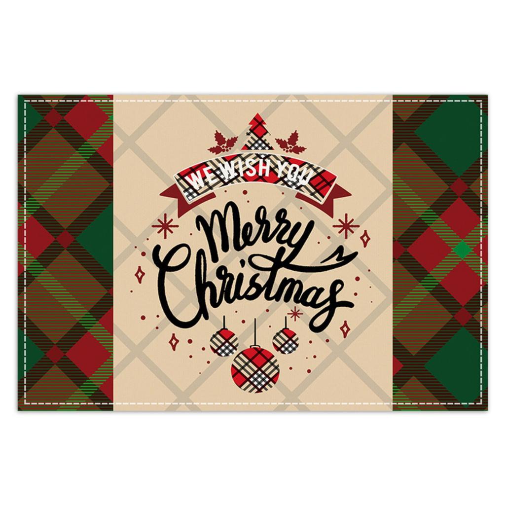 Christmas Meal Mat, Linen Snowman Checkered Printed Table Mat, Holiday Party Restaurant Decoration Insulation Mat