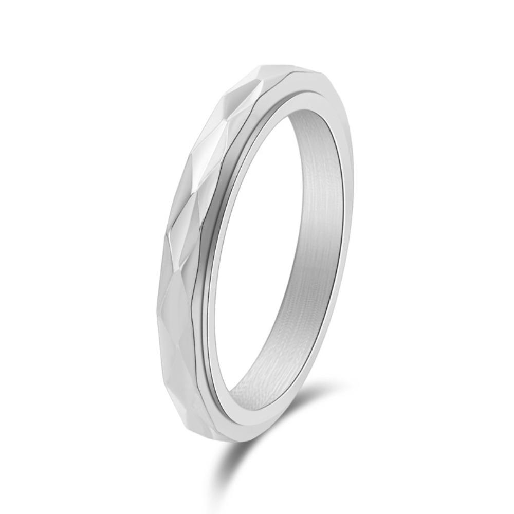 Rotating Diamond Cut Stainless Steel Ring for Women 3MM Minimalist Gold Jewelry