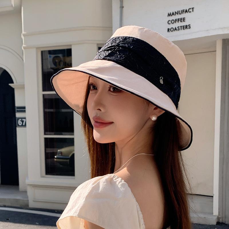 Spring and Summer Hat Women's High-end Sense Color Matching Pleated Bucket Hat Versatile Fashion Sunscreen Sunshade Basin Hat