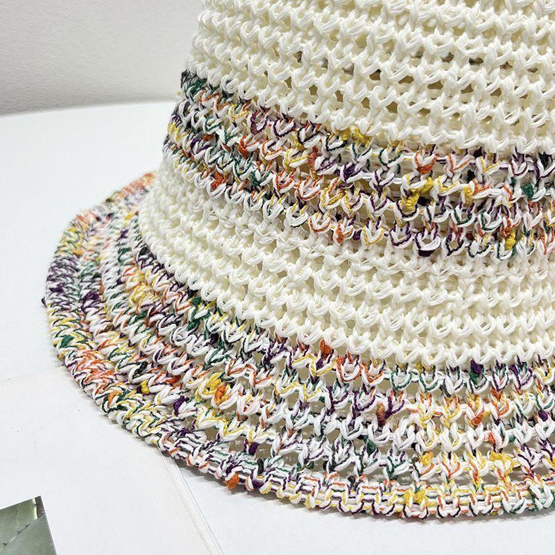 Summer Knitted Hollow Sunscreen and Sunshade Fisherman's Hat Women's Thin Breathable Colorful Vacation Style Woven Straw Hat