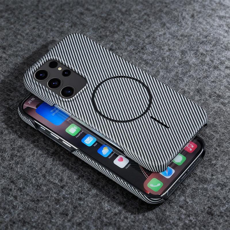 Samsung S26 Ultra Magnetic Carbon Fiber Phone Case with Rotating Stand