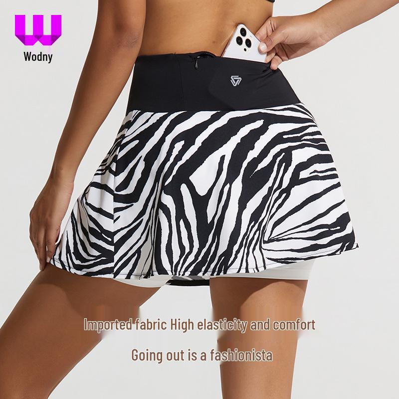 

Leopard Print Women s Running Skirt with Side Pocket - Faux Two-Piece, High Elastic, Black & White Stripes, Midi Length. XL [120-135 jin]