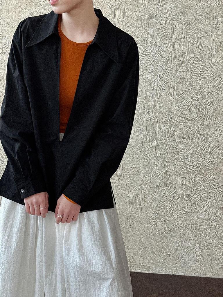 Lu Xi V-Neck Loose Long-Sleeve Casual Women's Top - Early Spring French Style