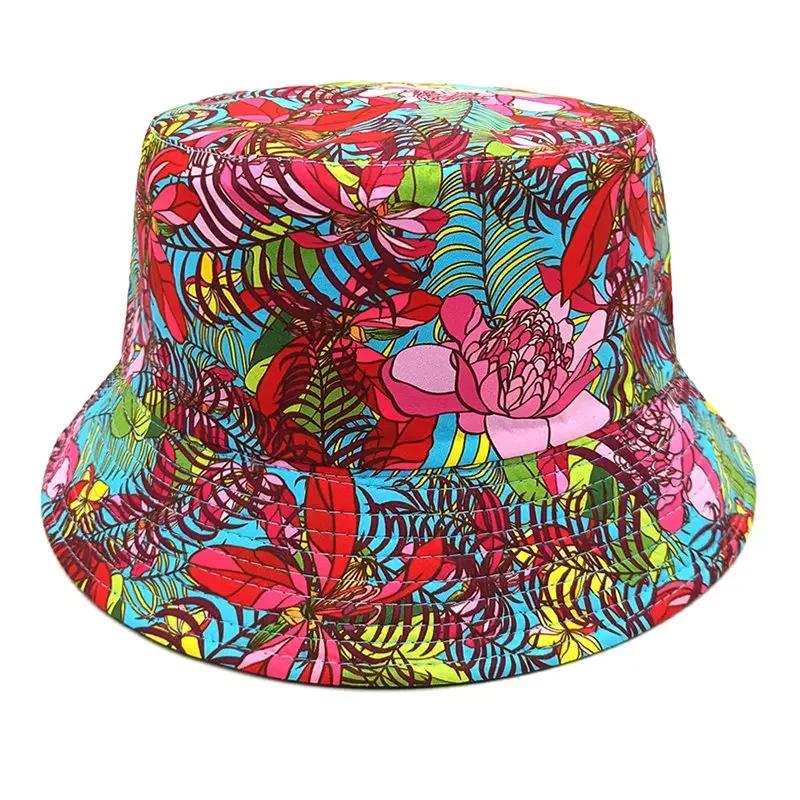 Spring and Summer Polyester Print Bucket Hat Fisherman Hat Outdoor Travel Sun Cap for Girl and Women 197
