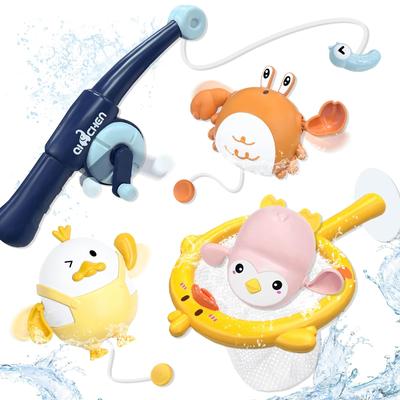 VBACALA Conjunto de 5 Peças de Brinquedos de Banho com Vara de Pesca Magnética, Puçá de Pesca, Pato de Natação, Caranguejo e Pinguim, Perfeito para Brincar na Água e Natal