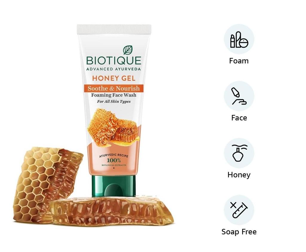 Biotique Honey Gel Foaming Face Wash 100ml | Soap Free Hydrating Cleanser | Reduce Dryness | 100% Botanical Extracts | All Skin Types
