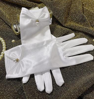 Damen Satin Kurz Perlenanhänger Dekoration Mehrfarbig Etikettehandschuhe Dinnerparty Oper Hochzeit Bühnenauftritt