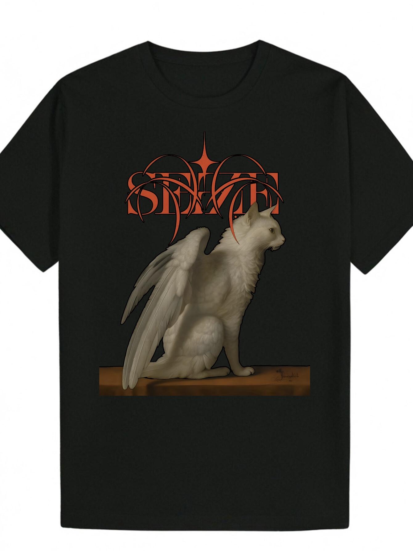 

Black T-shirt with White Cat & S Design - Soft Polyester XXXXL