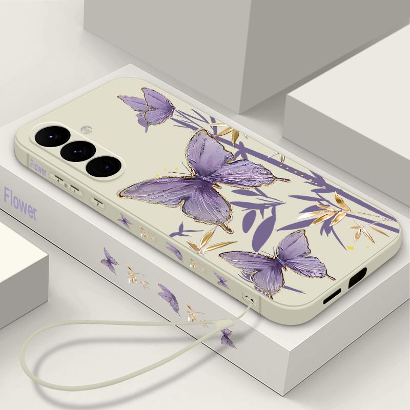 

Фиолетовый чехол с рисунком бабочки для телефона Samsung Galaxy A56 A17 A26 A16 A36 A55 A54 A53 A15 S24 S25 FE S25 S22 S23 Ultra Противоударный чехол со шнурком Samsung Galaxy S25 Ultra чёрный/белый