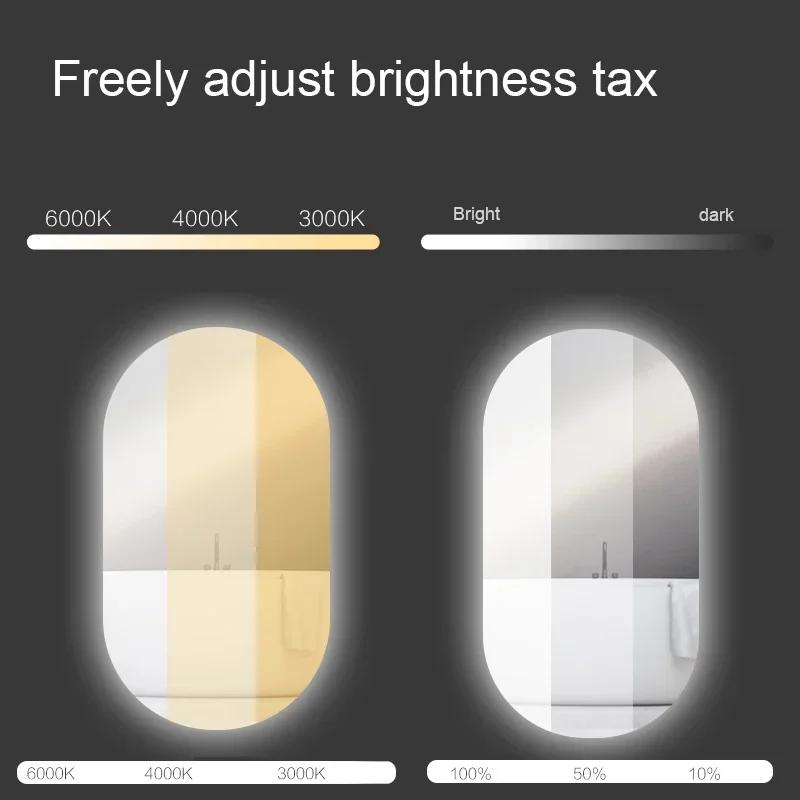 Smart Touch Screen Anti-fog Wall Hanging Bathroom White Light Led Lamp Mirror Oval Frameless Explosion-proof Bathroom Mirror