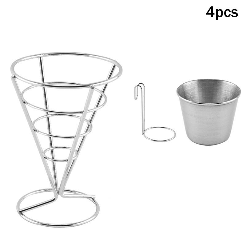 

Four Stainless Steel Fry Racks With Sauce Cups, Perfect For Kitchens, Restaurant Buffets, Picnic Parties, And Family Gatherings C