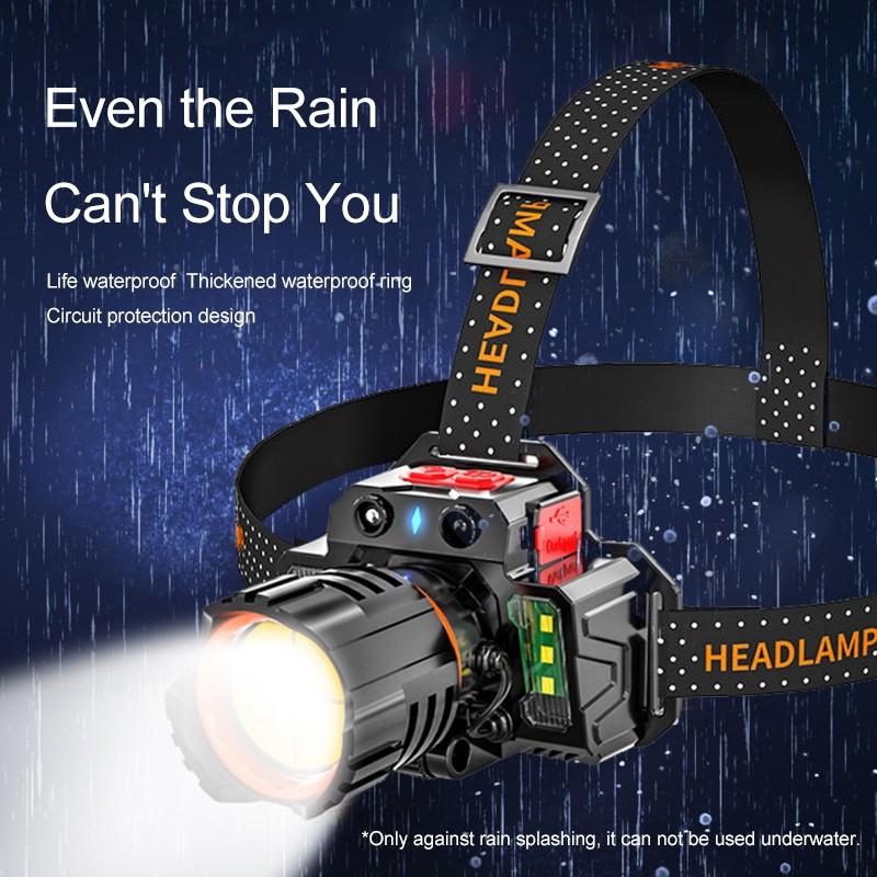 500 Meters LED Induction Head Lamp  Zoom Searchlight  COB High Bright Flood Light IP65 Waterproof   Camping Headlight