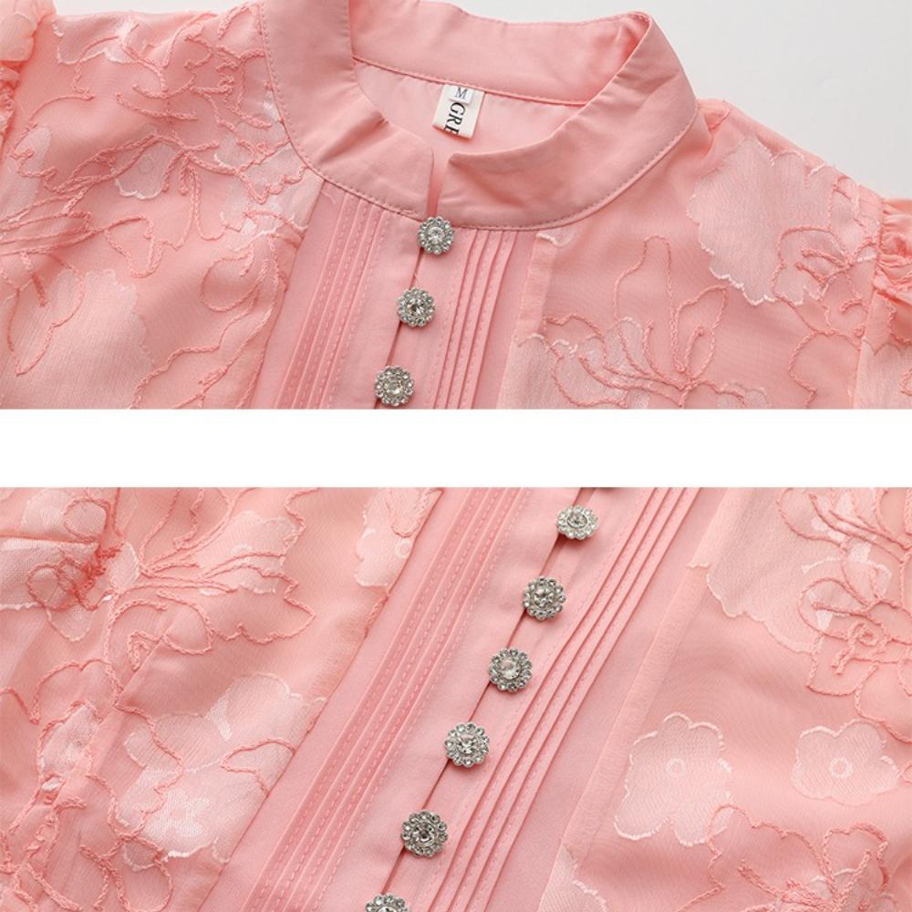 2026 Spring/Summer New Arrival Long Lantern Sleeve Short Dress for Women Vintage 3D Floral Jacquard Single-breasted Slim A-line Mini Dress