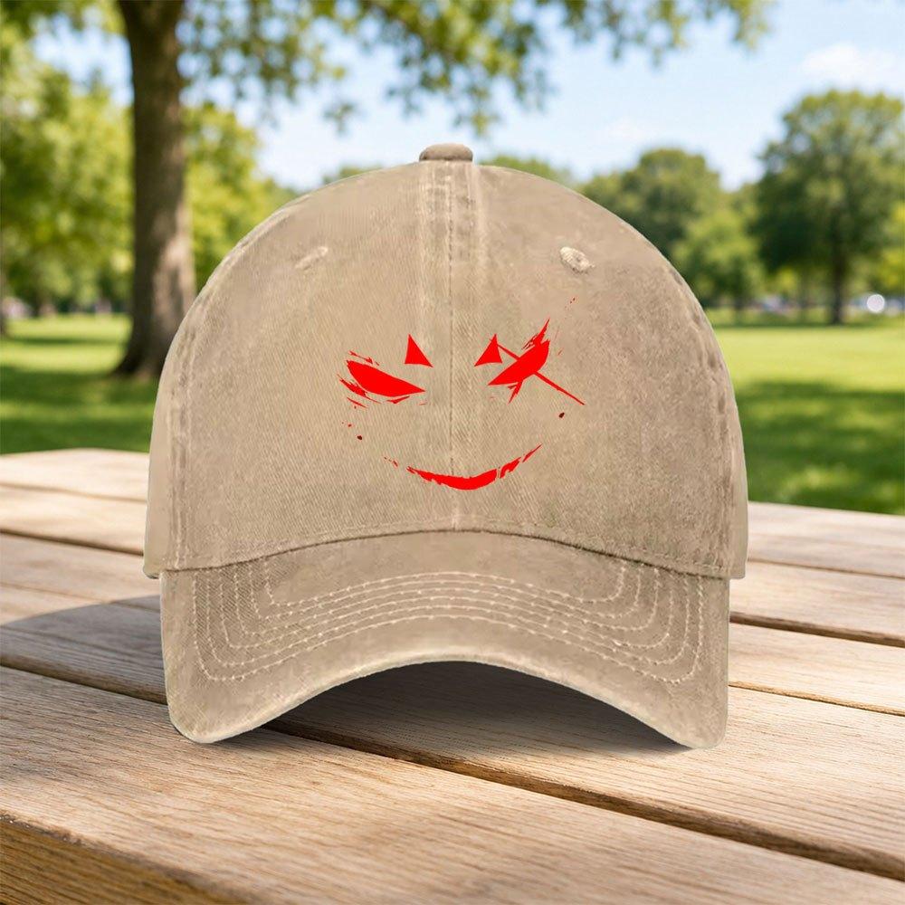 Red Devil Evil Smile Washed Baseball Cap Unisex Casual Duckbill Hat Retro Sports Fashion Outdoor Travel Gift