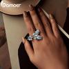 BAMOER White Gold Plated Ice & Snow Butterfly Ring with Blue Enamel, Adjustable Statement Ring for Women Unique Original Design