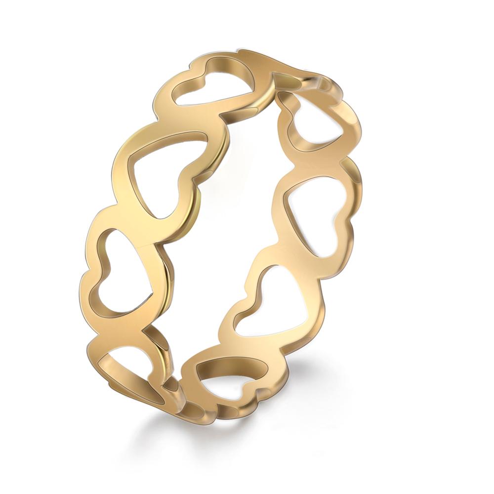 Women's Heart Ring Stainless Steel Gold Wedding Rings Romantic Jewelry Valentine's Day Gift