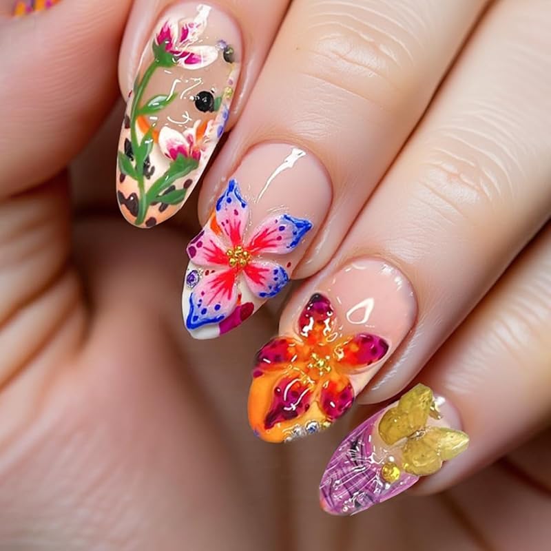 Press On Nails High Fashion Deep Sea Waves Blue Painted Short Medium Square Wearable Nails 12 Sizes - 24 Pcs Gel False Nail Set