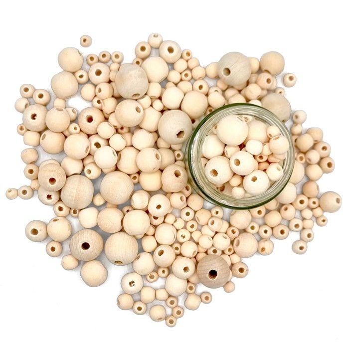 Perles rondes - CTOP - Bois naturel - Assortiment de 385 pièces - Mixte - DIY
