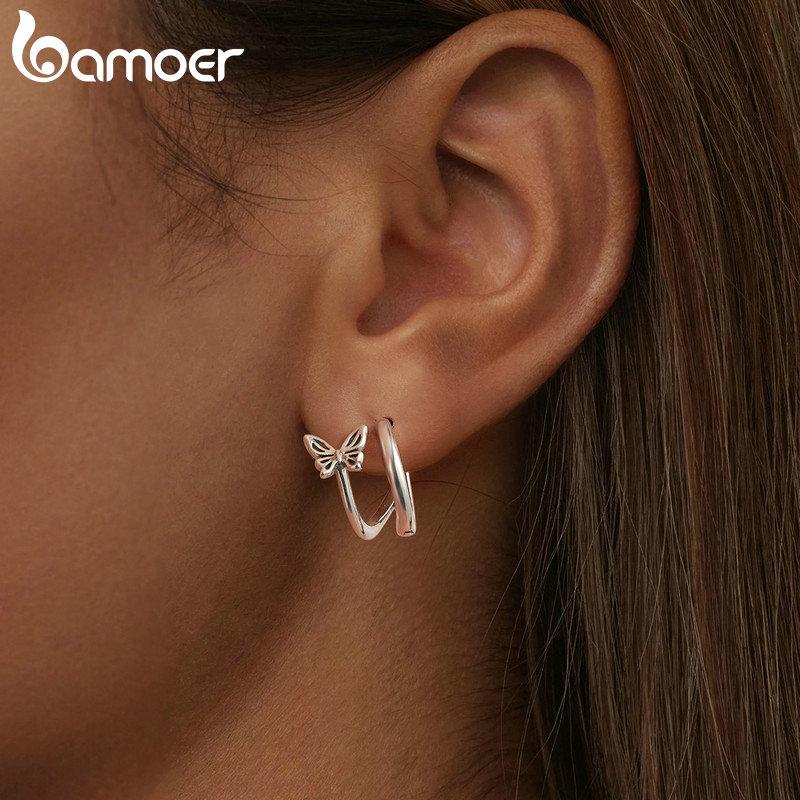 WOSTU 925 Sterling Silber Schmetterling Creolen Mode Abendaccessoires Creolen für Damen Mädchen Feiner Schmuck