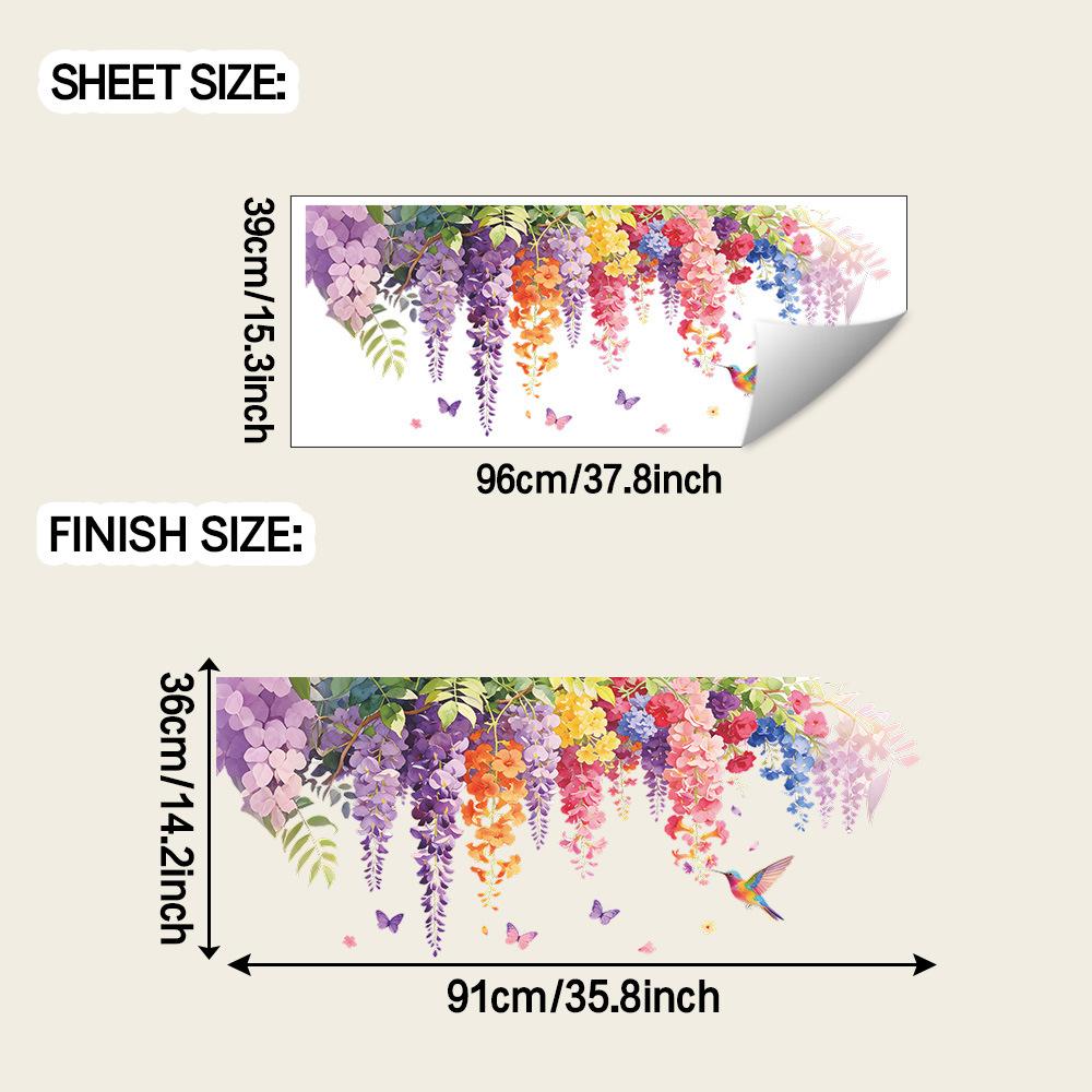 

Spring watercolor wind purple vine flower hummingbird outdoor balcony glass beautification sticker