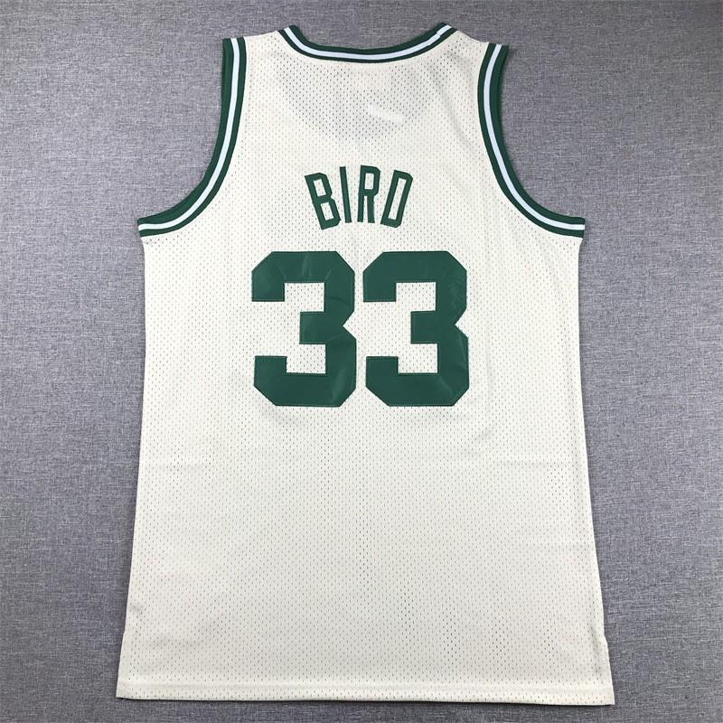 Vintage Boston Celtics 33 Larry Bird Cream White Embroidered Basketball Jersey Men Women