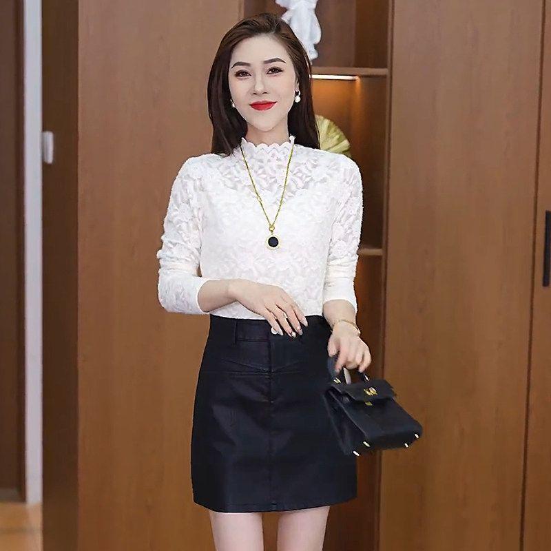 

Half-high Collar Fleece-lined Lace Bottoming Shirt Women 2024 Autumn and Winter New Fashion Western Style Slim fit Slimming Inner wear Top White [Regular-Not Velvet] L [Weight 50.5-55kg]