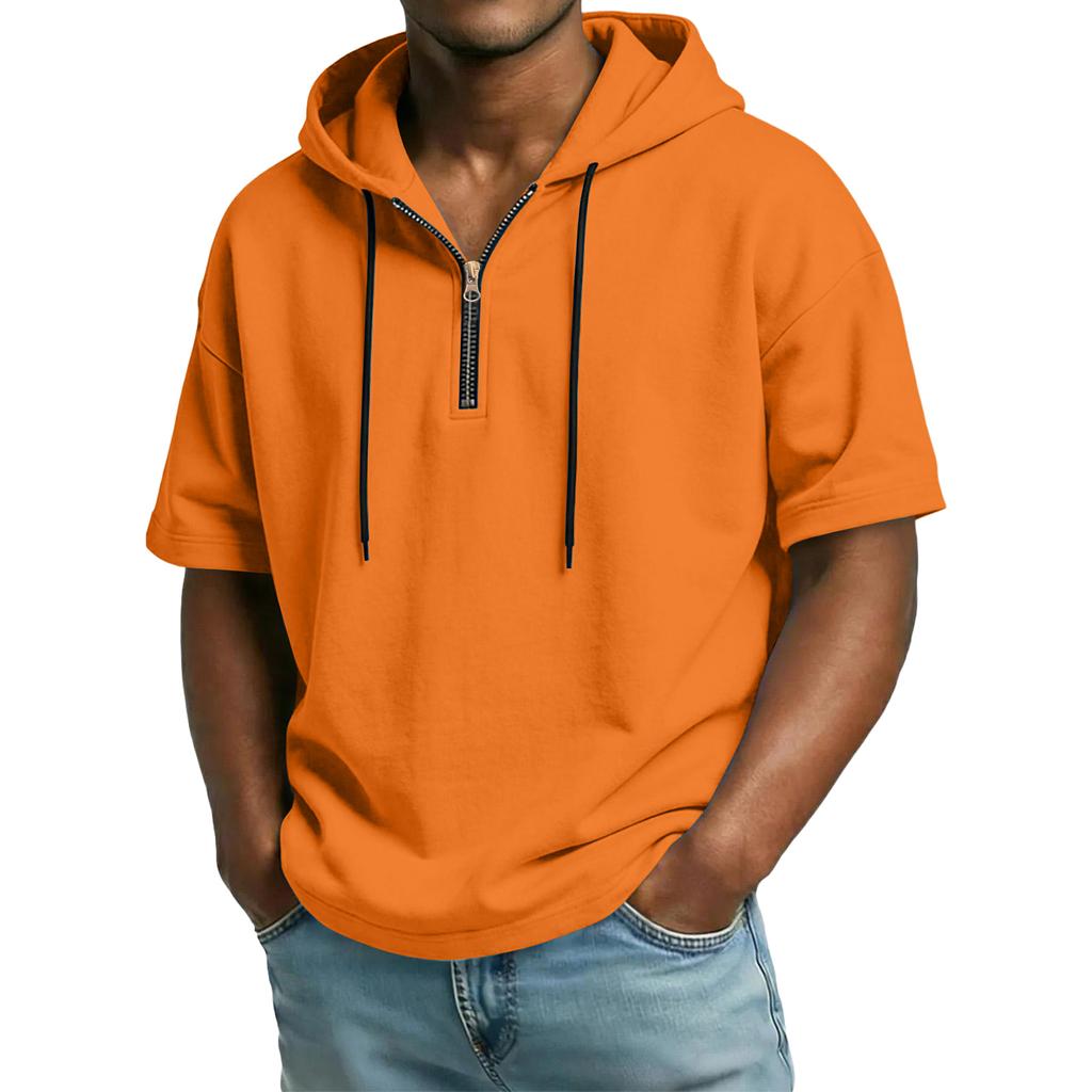 Herren Casual Kapuzenpullover mit Reißverschluss und kurzen Ärmeln