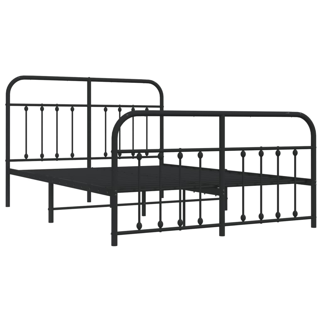 Vidaxl Metal Bed Frame with Headboard and Footboard, Black, 140X200Cm